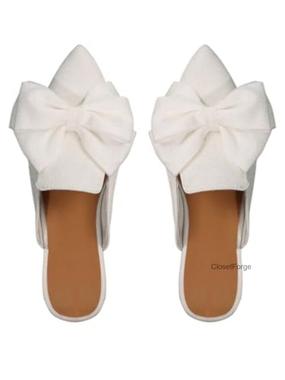 Bow Mules Pointed Toe Flat Shoes Backless Loafers Slide Sandals Work Shoes